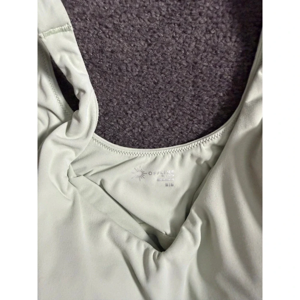 OFFLINE by Aerie Real Me Mint Green Ruched Scoop Neck Sports Bra Crop Top Medium